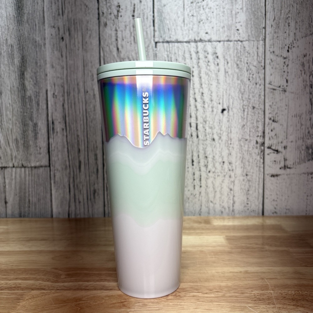 Starbucks Holiday Ice White Mint Silver Iridescent Wave Tumbler 24oz. 2021
